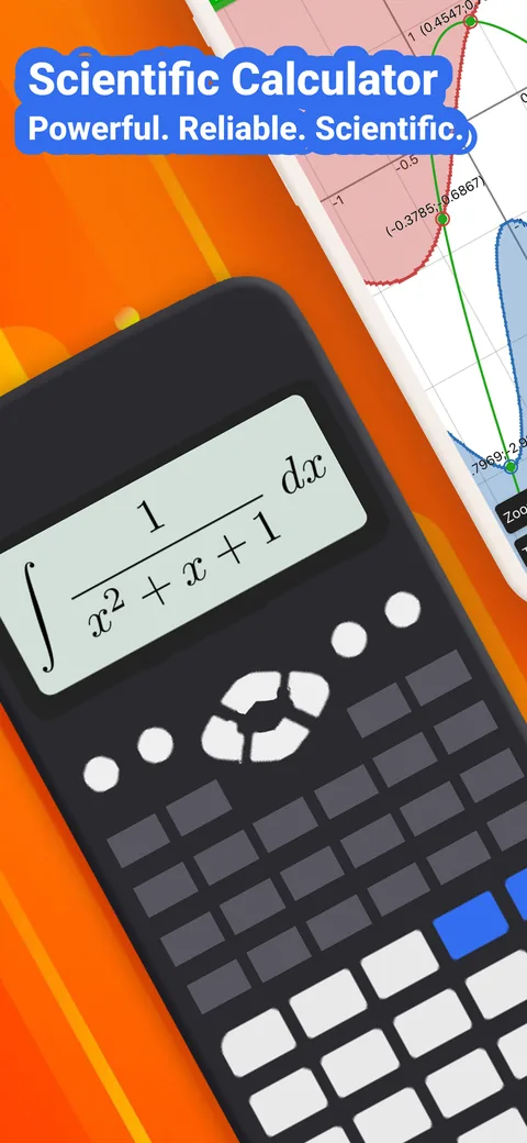 Scientific Calculator — powerful, reliable, scientific: a calculator showing a natural-display integral